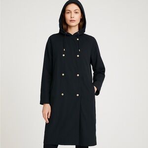 NWOT Vero Moda Black Hooded Long Trench Coat Women’s Size 34 (XS/S) Minimalist